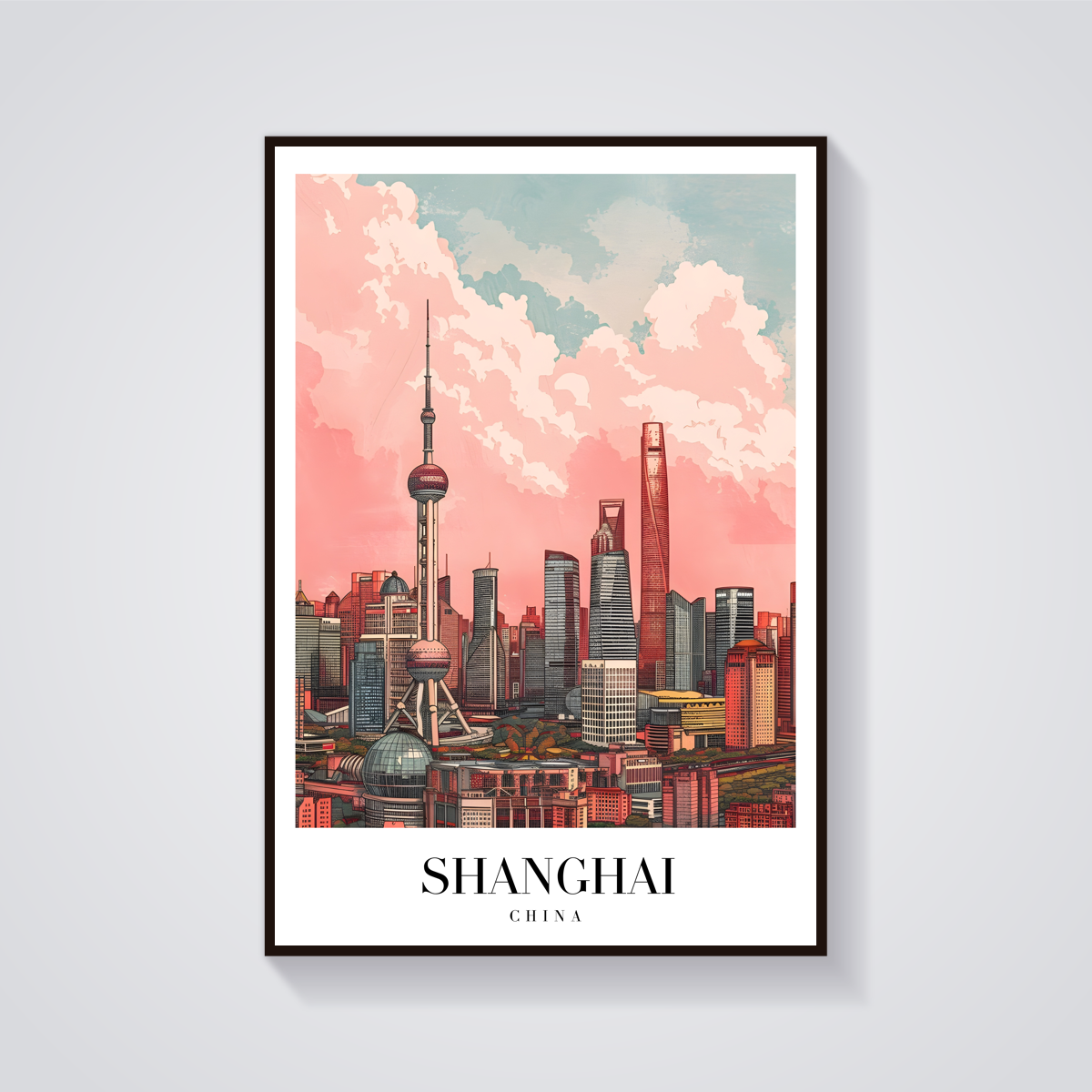 Shanghai Skyline Vintage Poster