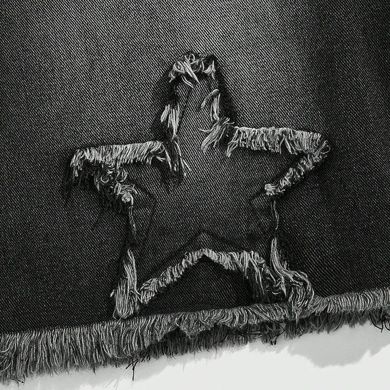 Star Embroidered Y2K Baggy Washed Shorts Jorts