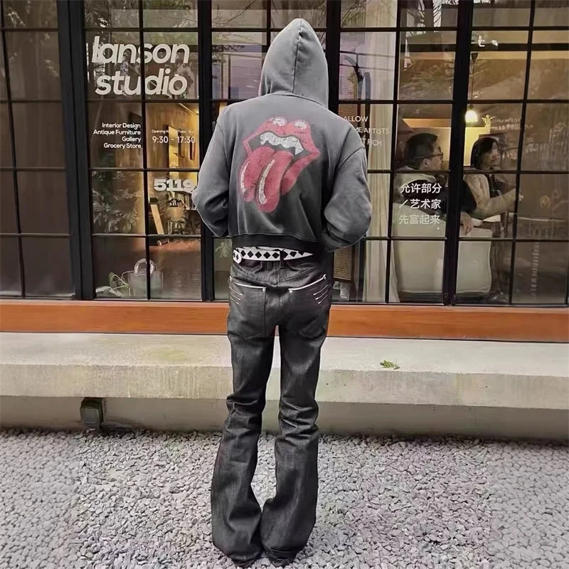 Streetwear Y2K Contrast Stitch Skinny Flared Jeans