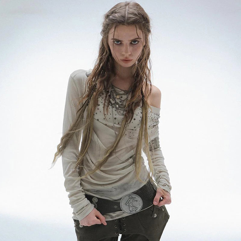 Trashy Grunge Y2K Off Shoulder Long Sleeve Top