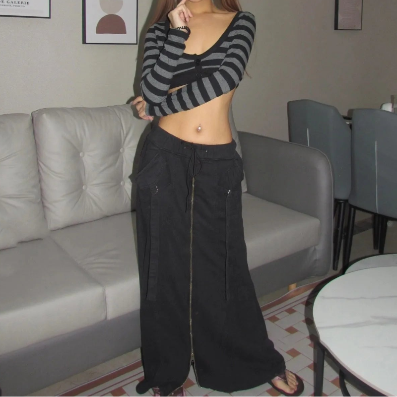Trashy Y2K Striped Low Cut Long Sleeve Crop Top