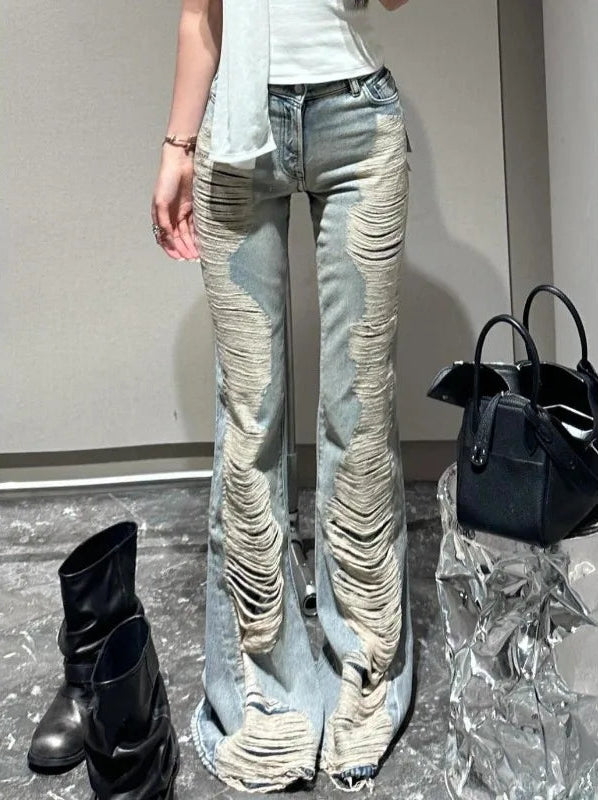 Ultra Distressed Y2K Skinny Flare Low Waisted Jeans