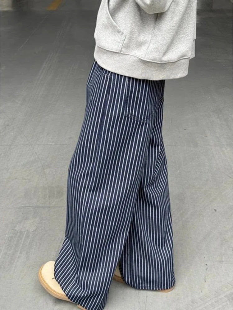 Vintage Blue Striped Y2K Baggy Jeans