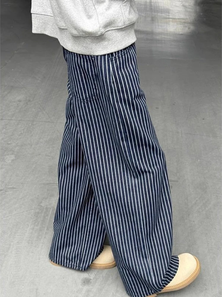 Vintage Blue Striped Y2K Baggy Jeans