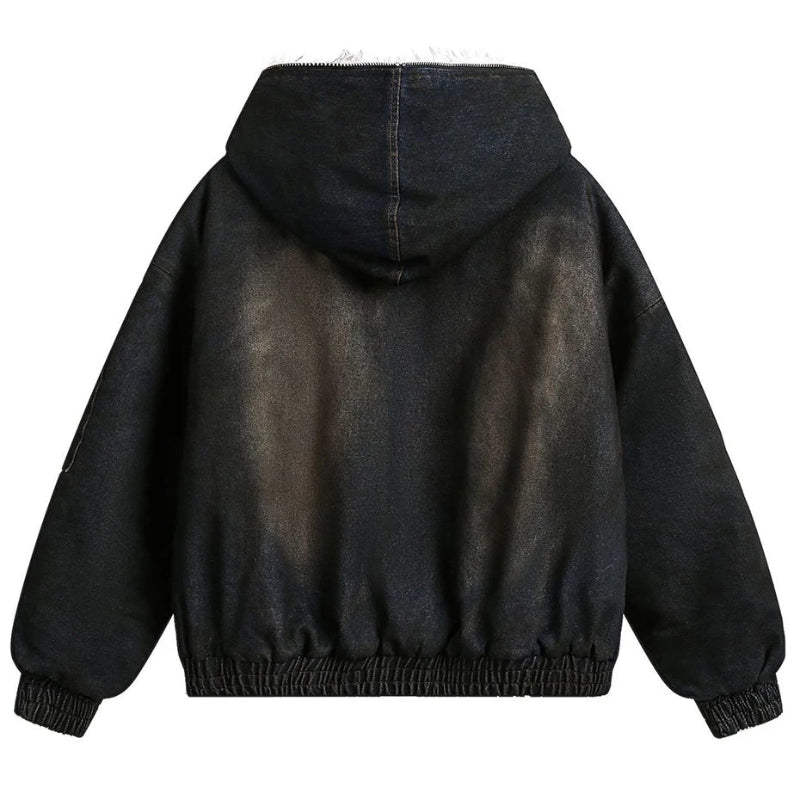 Vintage Denim Y2K Faux Fur Parka Padded Jacket Coat