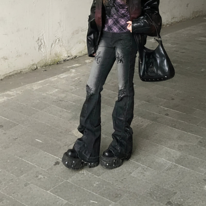 Vintage Gothic Y2K Low Waist Floral Embroidered Jeans