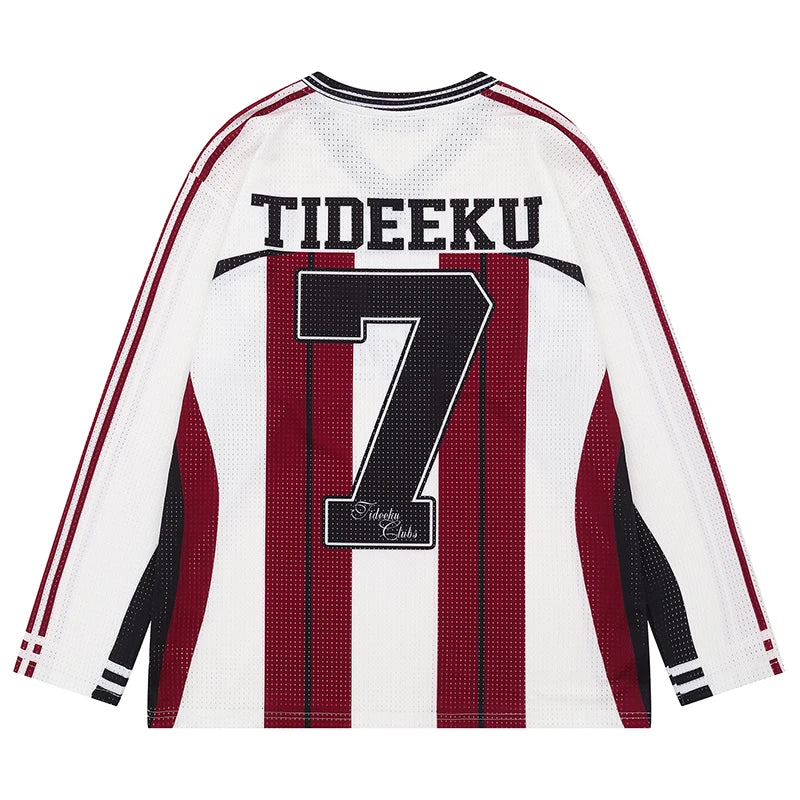 Vintage Mesh Striped Soccer Long Sleeve Jersey
