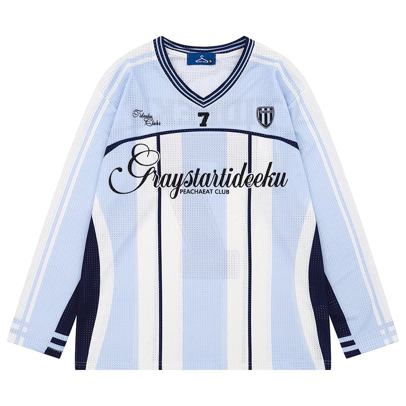 Vintage Mesh Striped Soccer Long Sleeve Jersey