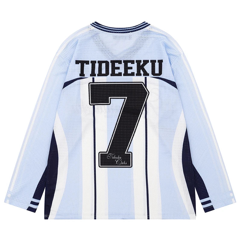 Vintage Mesh Striped Soccer Long Sleeve Jersey