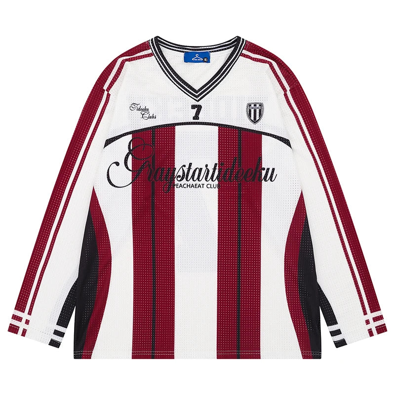 Vintage Mesh Striped Soccer Long Sleeve Jersey