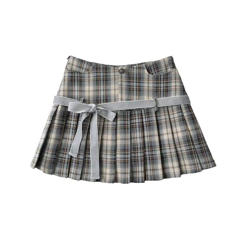 Vintage Preppy Y2K A Line Old Money Pleated Plaid Mini Skirt