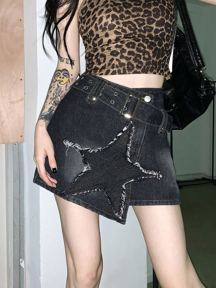 Vintage Star Y2K High Waist Denim Mini Skirt