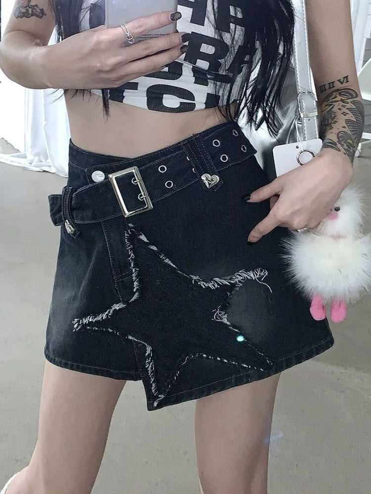 Vintage Star Y2K High Waist Denim Mini Skirt