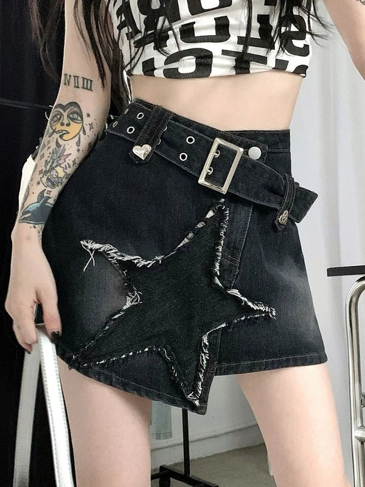 Vintage Star Y2K High Waist Denim Mini Skirt