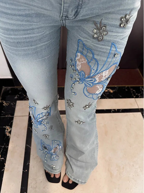 Vintage Y2K Butterfly Embroidered Low Waist Jeans