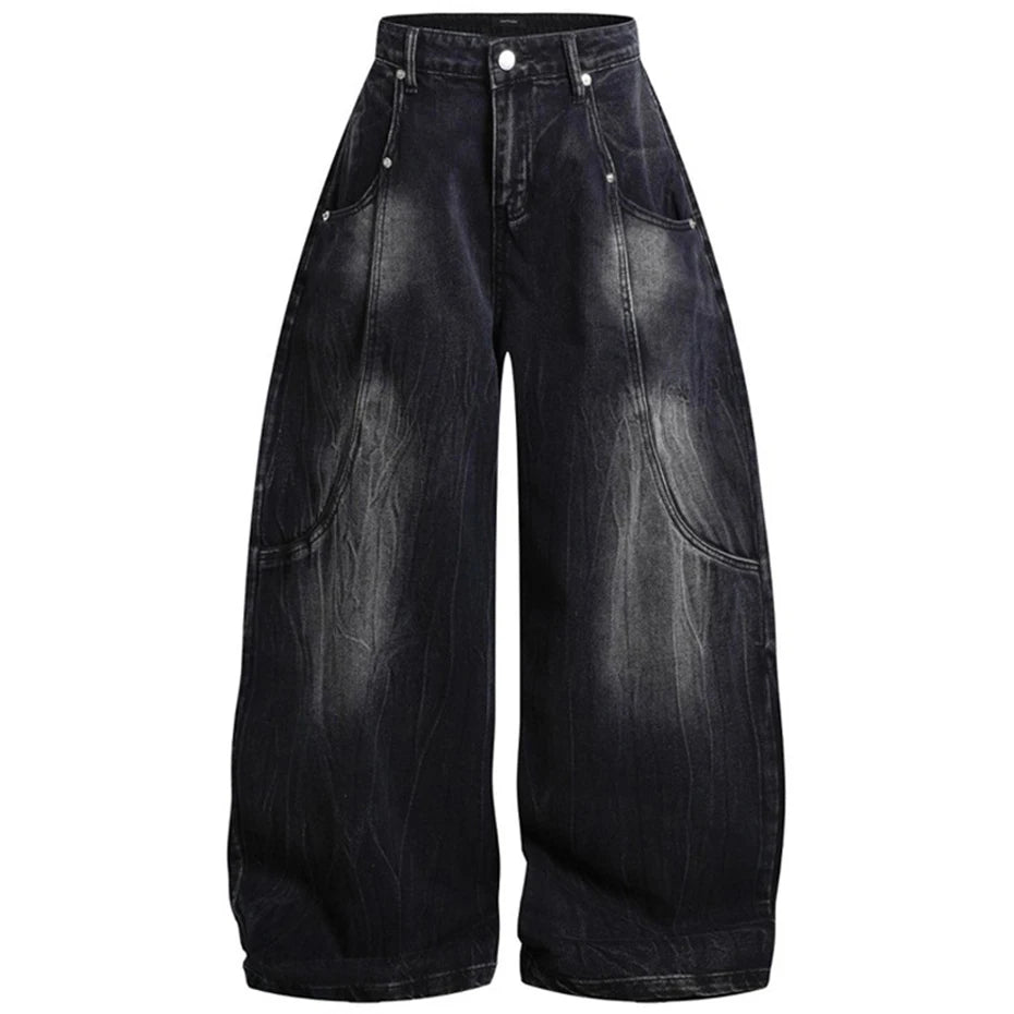 Vintage Y2K Embroidered Tube Baggy Wide Leg Jeans