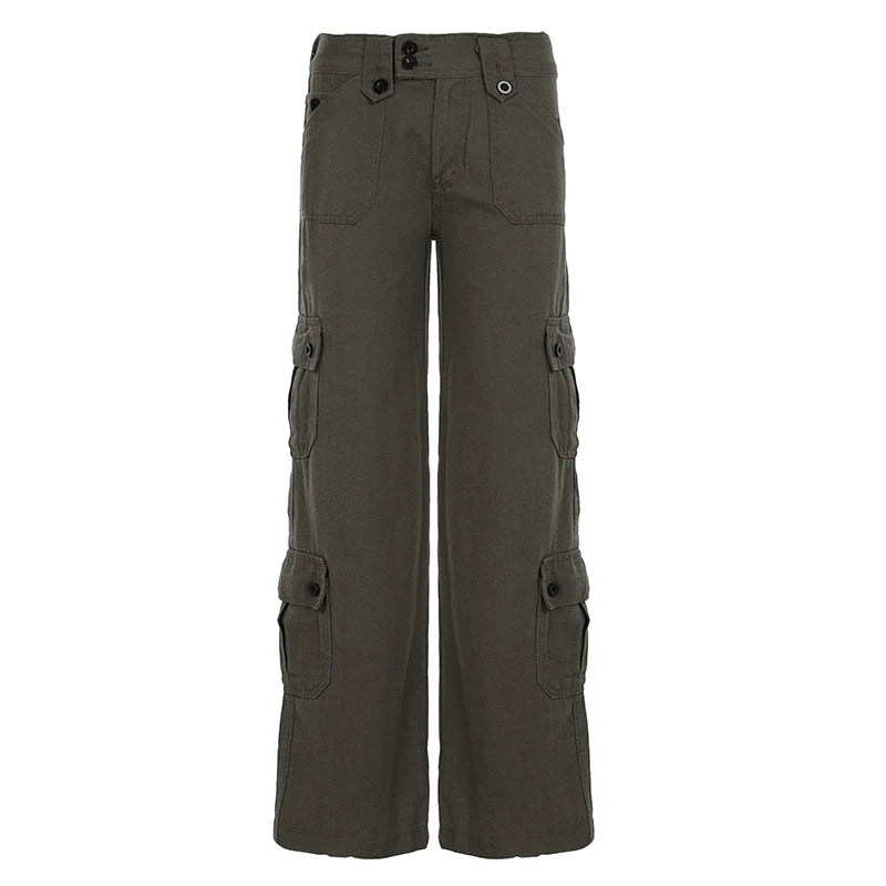 Vintage Y2K Multi Pocket Streetwear Wide Leg Low Waist Cargo Trousers