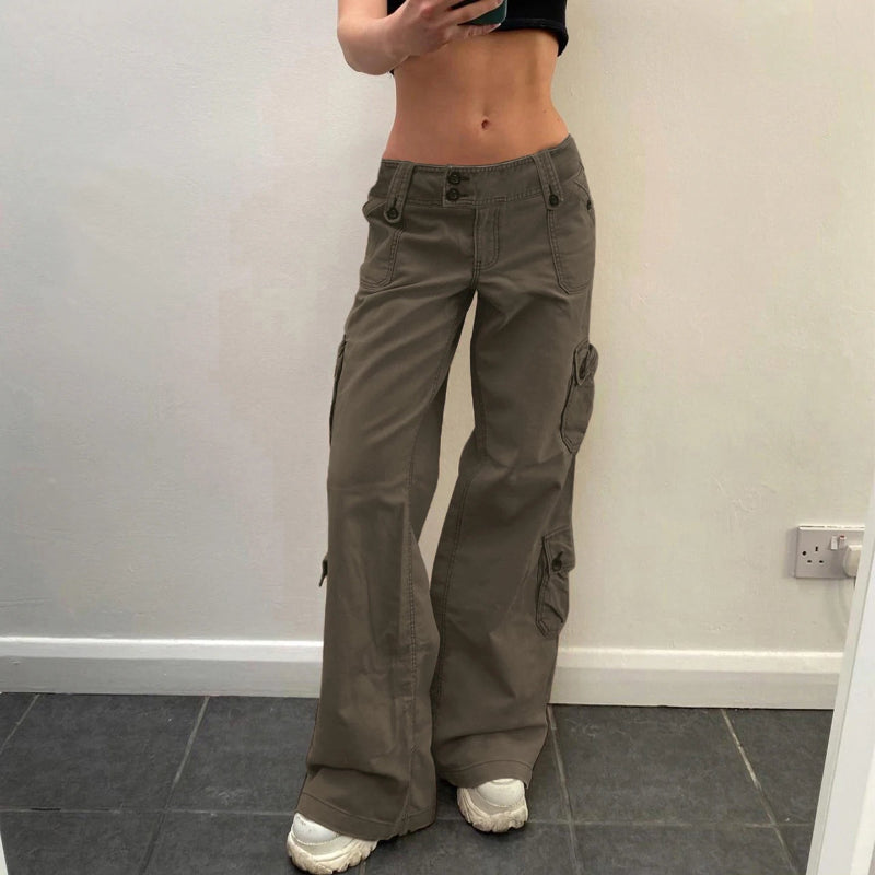 Vintage Y2K Multi Pocket Streetwear Wide Leg Low Waist Cargo Trousers