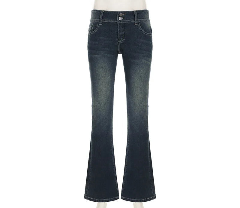Vintage Y2K Retro Button Up Low Rise Denim Flared Jeans