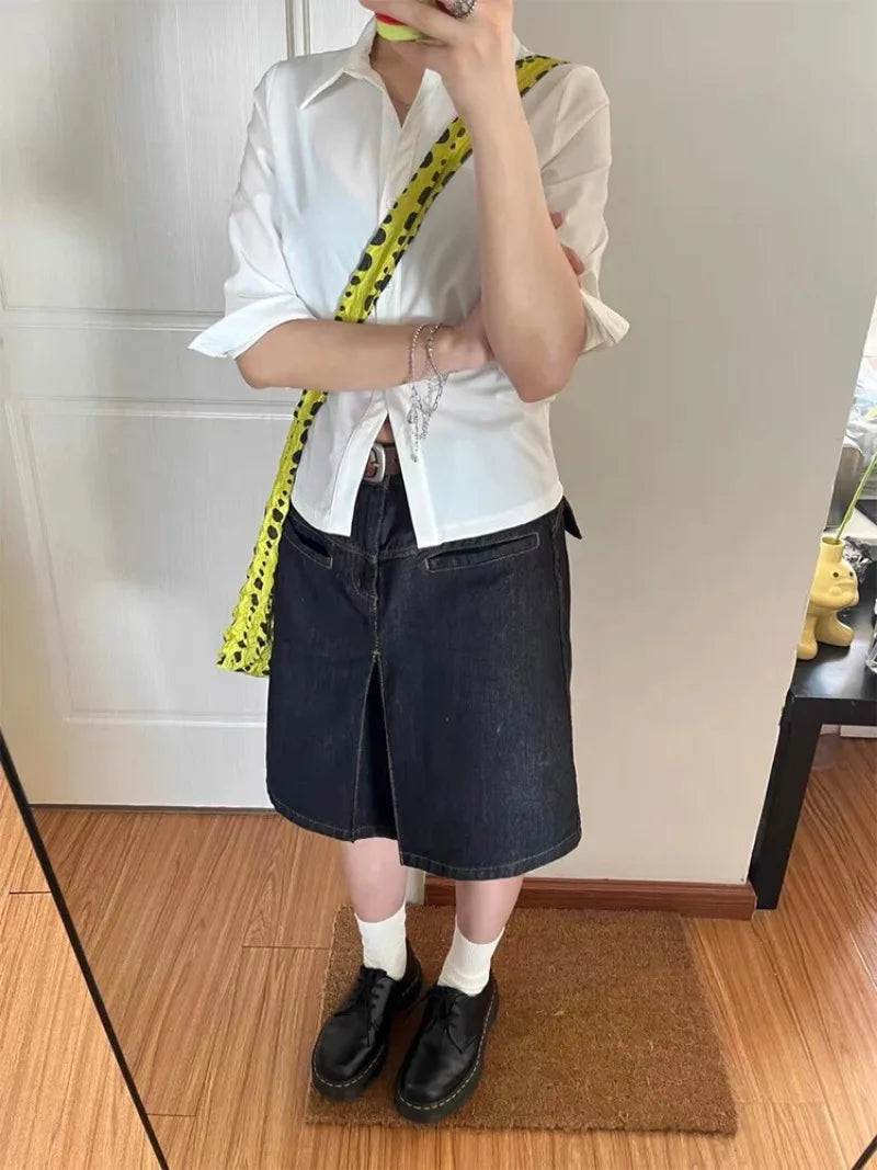 Vintage Y2K Slim Fit Denim Midi Skirt