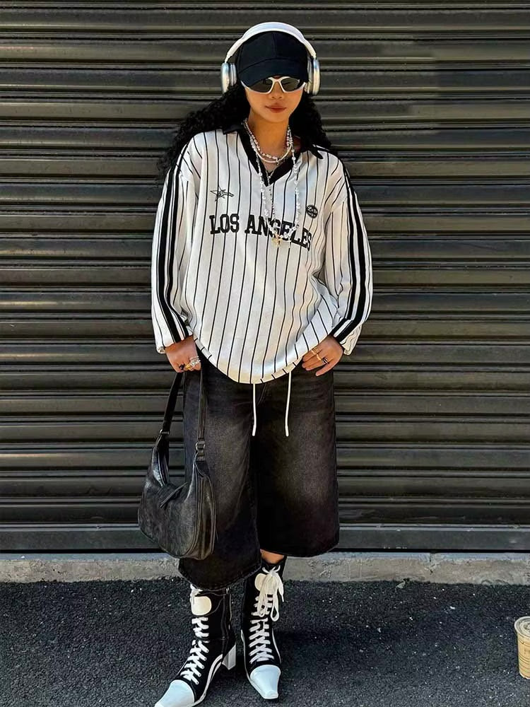 Vintage Y2K Striped Polo Long Sleeve Soccer Jersey