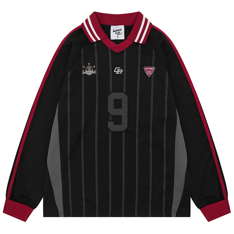 Vintage Y2K Striped Polo Long Sleeve Soccer Jersey