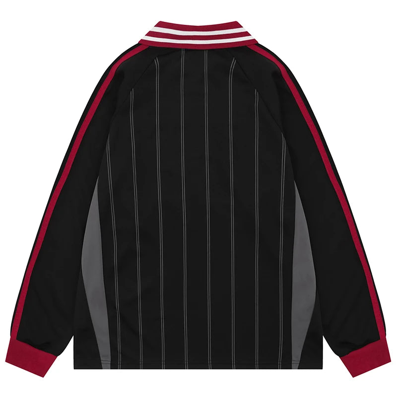 Vintage Y2K Striped Polo Long Sleeve Soccer Jersey
