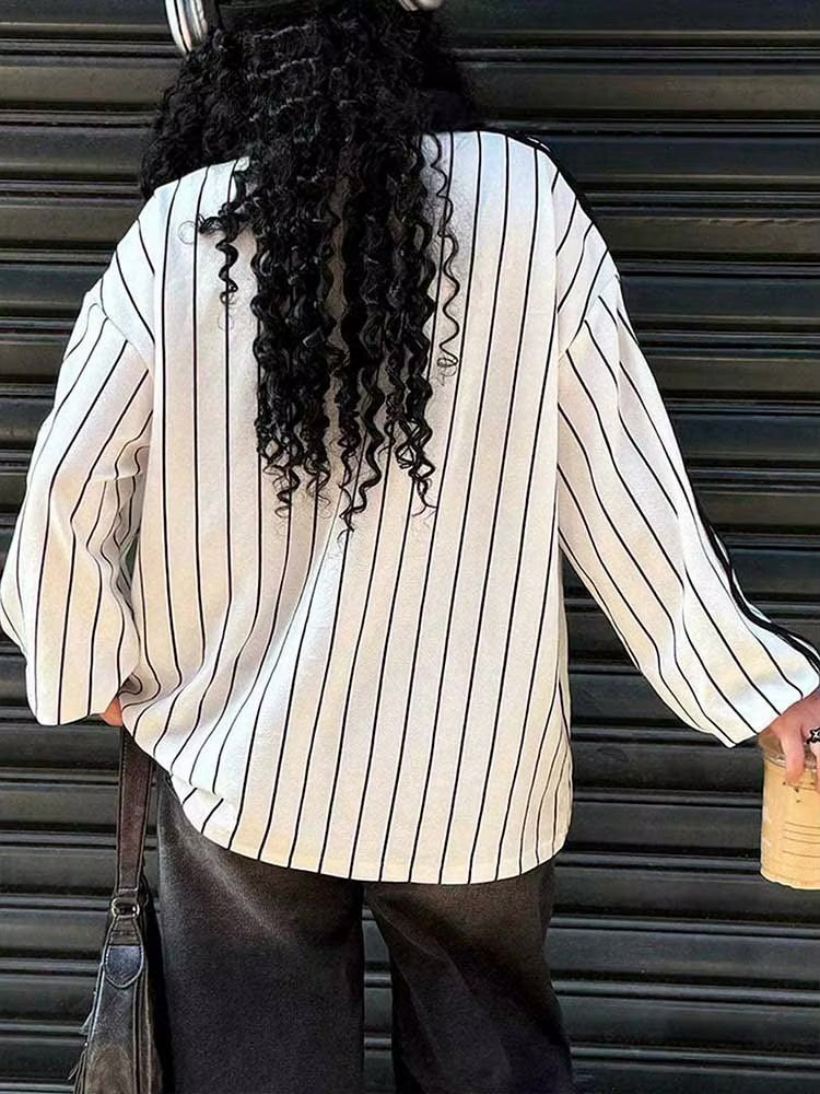 Vintage Y2K Striped Polo Long Sleeve Soccer Jersey