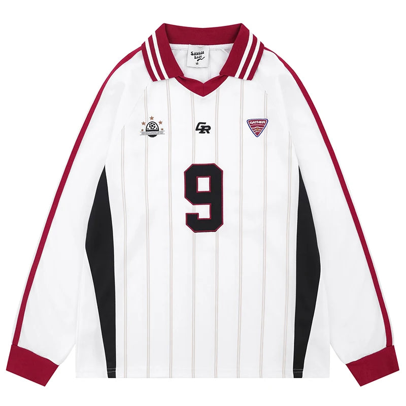 Vintage Y2K Striped Polo Long Sleeve Soccer Jersey