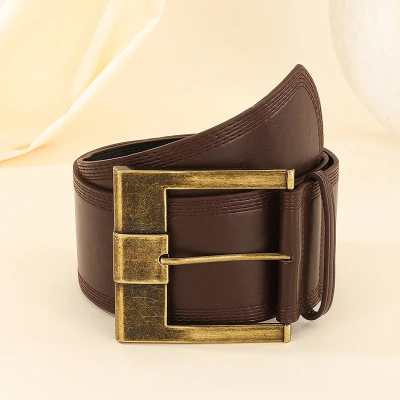 Vintage Y2K Ultra Wide Square Buckle Faux Leather Belt