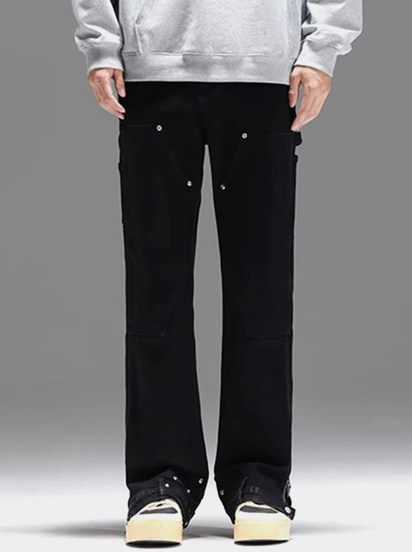 Washed Y2K Double Knee Denim Flared Carpenter Jeans