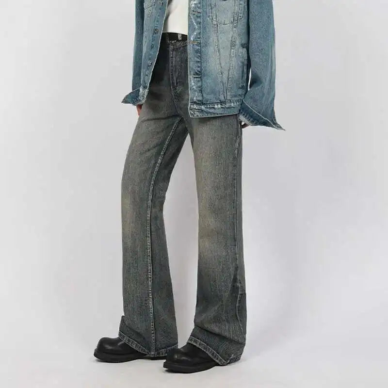 Washed Y2K Mens Slight Flare Denim Jeans