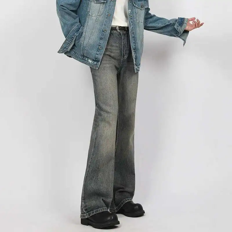 Washed Y2K Mens Slight Flare Denim Jeans