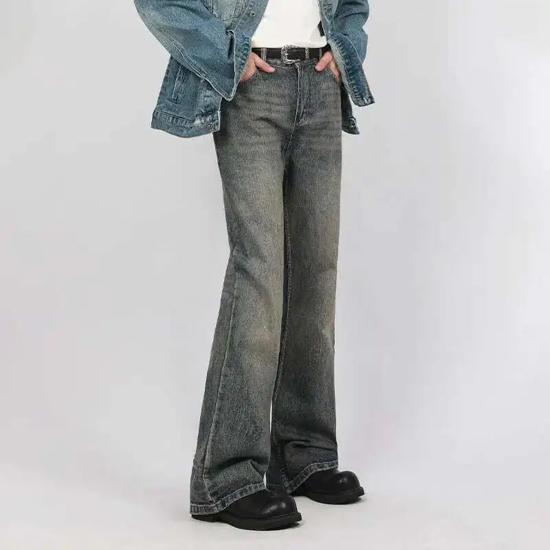 Washed Y2K Mens Slight Flare Denim Jeans