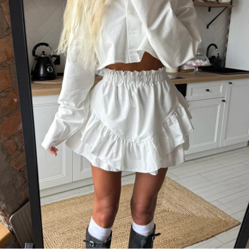 White High Waist Y2K A Line Ruched Mini Skirt