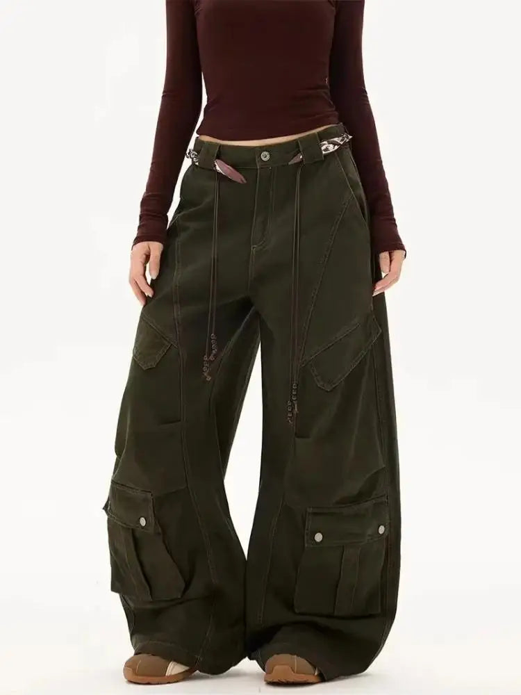 Wide Leg Y2K Baggy Womens Multi Pocket Cargo Jeans