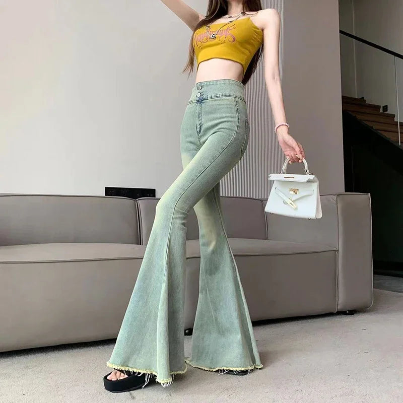 Womens High Waist Y2K Skinny Super Flared Jeans