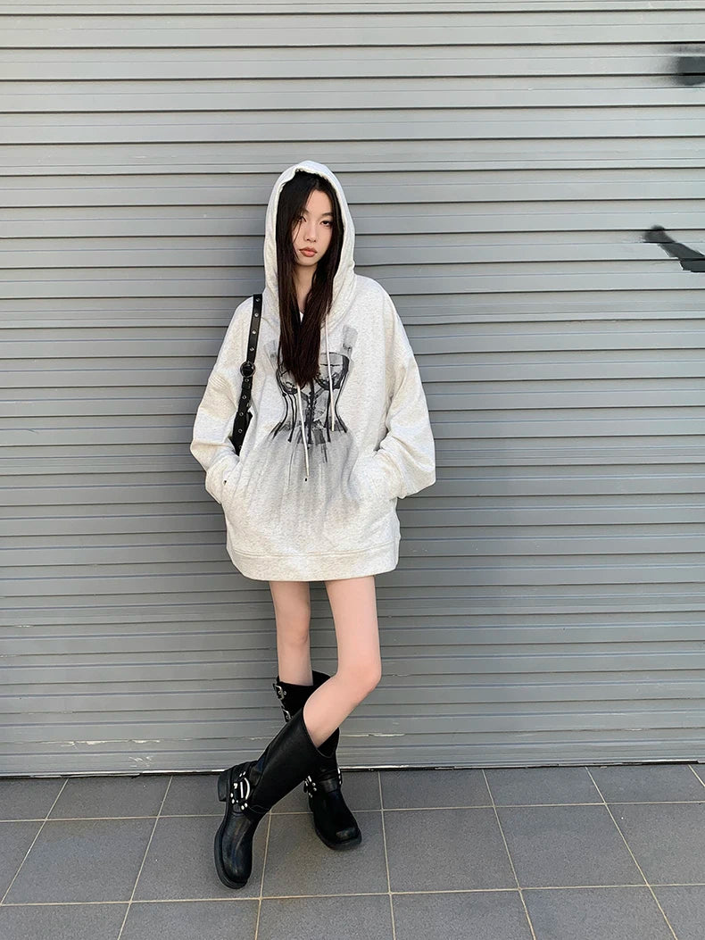 Womens Y2K Baggy My Dress Grey Hoodie