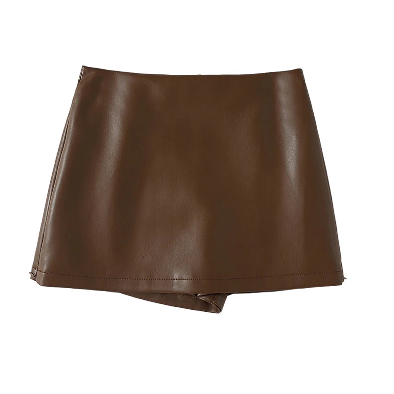 Womens Y2K High Waisted Slit Pu Leather Mini Skirt