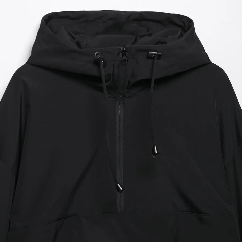 Womens Y2K Solid Hooded Pullover Waterproof Jacket Coat