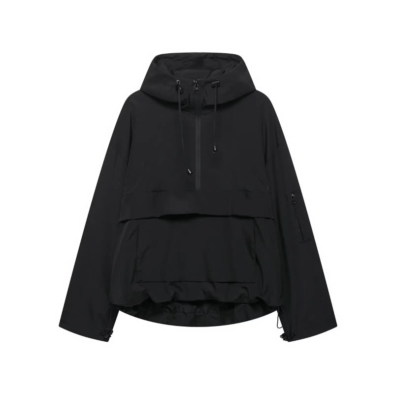 Womens Y2K Solid Hooded Pullover Waterproof Jacket Coat