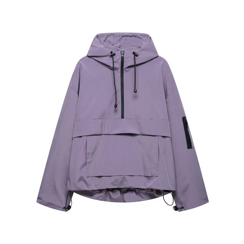 Womens Y2K Solid Hooded Pullover Waterproof Jacket Coat