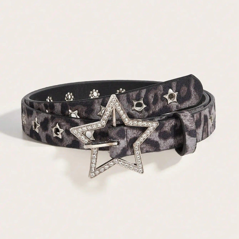 Womens Y2K Star Studded Faux Diamond Belt