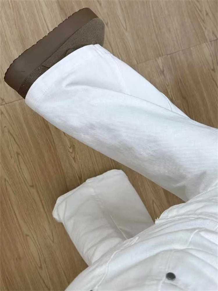 Womens Y2K White Low Rise Flared Denim Jeans