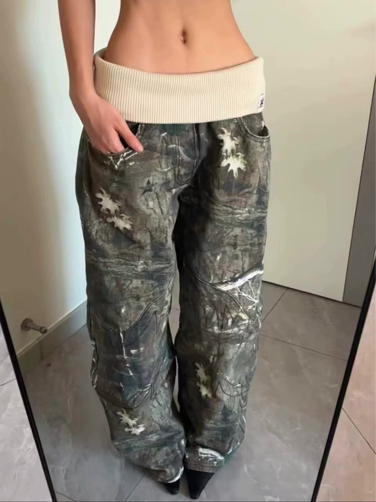 Y2 Retro Camouflage Low Rise Bootcut Jeans