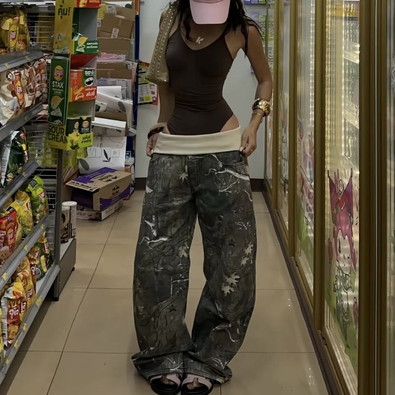 Y2 Retro Camouflage Low Rise Bootcut Jeans