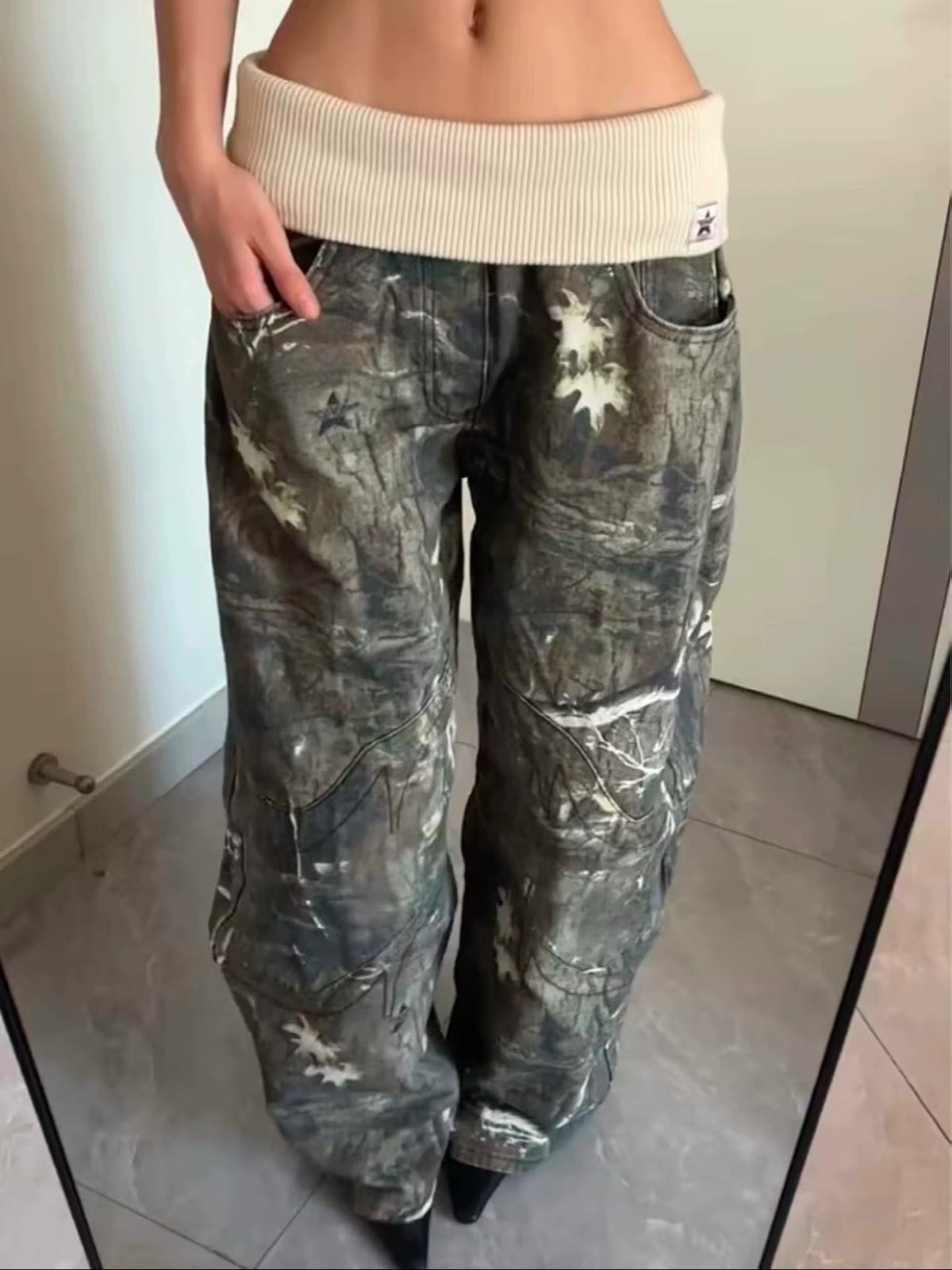 Y2 Retro Camouflage Low Rise Bootcut Jeans