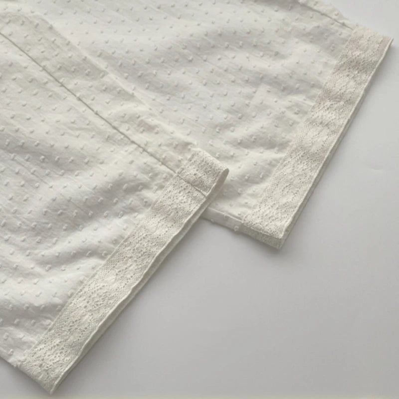 Y2K 100% Cotton Jacquard White Two Piece Set Pyjamas