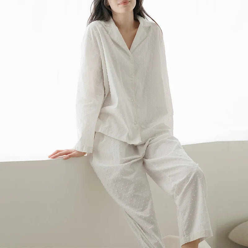 Y2K 100% Cotton Jacquard White Two Piece Set Pyjamas