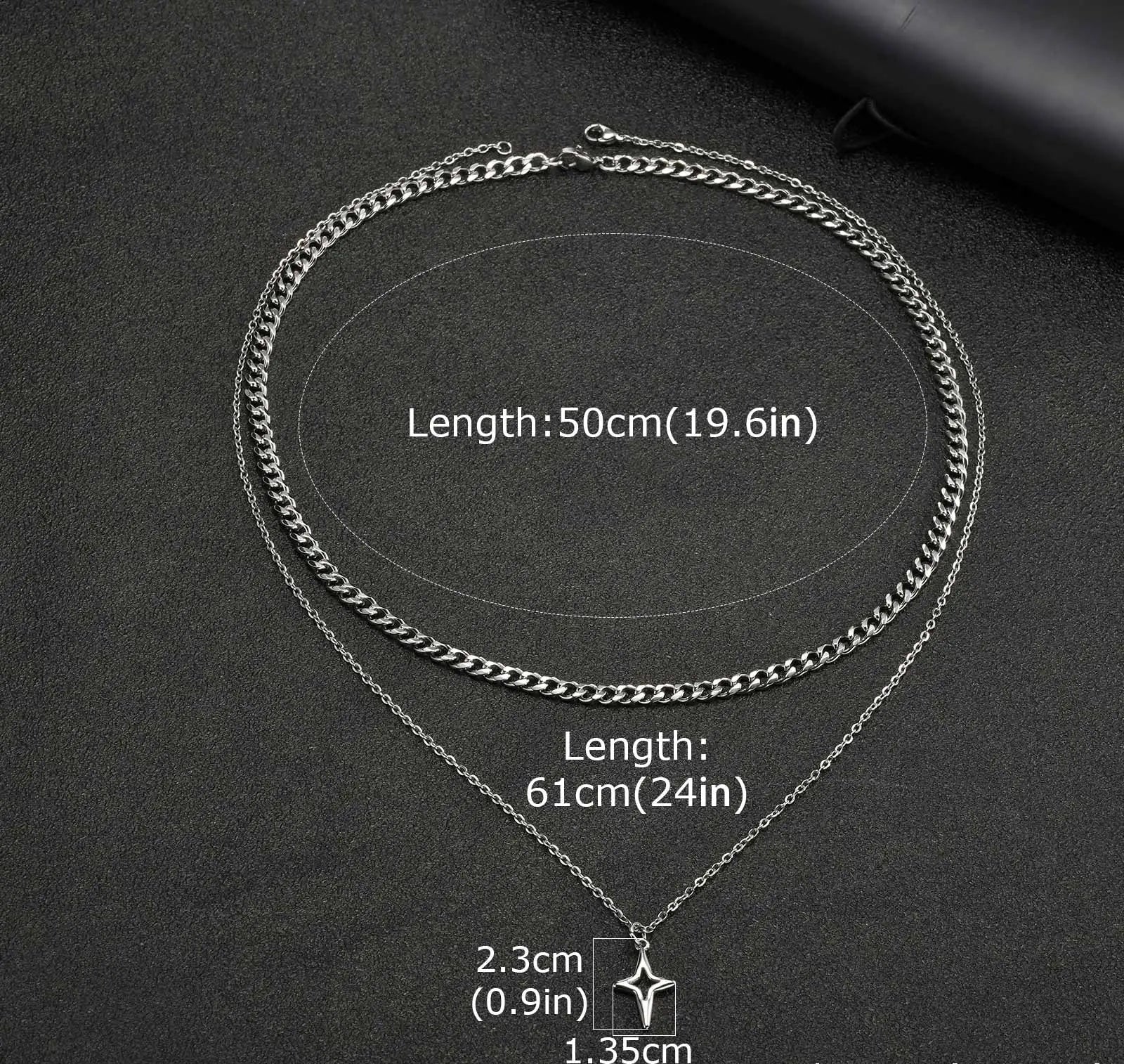 Y2K 2 Piece Layered Star And Cuban Necklace Chain